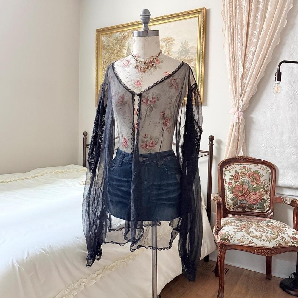 Goth Lace Duster  Y2K Fantasy Lingerie size 2X black lace duster cardigan